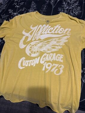 Affliction Yellow Graphic Tee with White Print